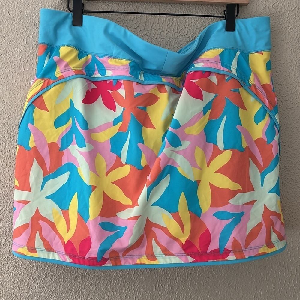 Lands' End Womens Swim Skirt Swim Bottoms Skort Turquoise Multi Floral Size 18 - Picture 8 of 8